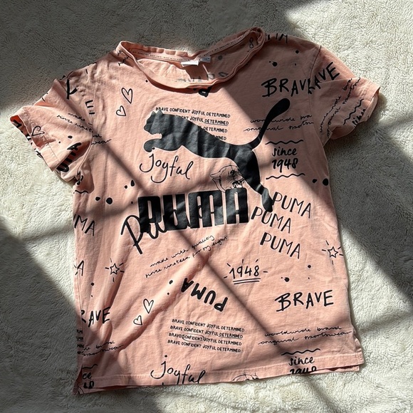Puma Cotton Pink Short Sleeve Motivational Top Small - Picture 1 of 8